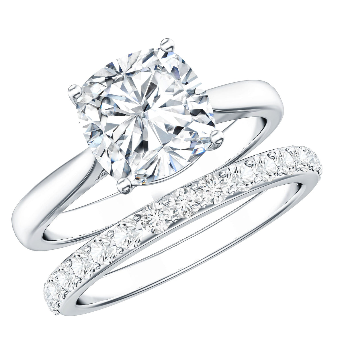 Cushion Cut Moissanite Solitaire Bridal Set with Certificate