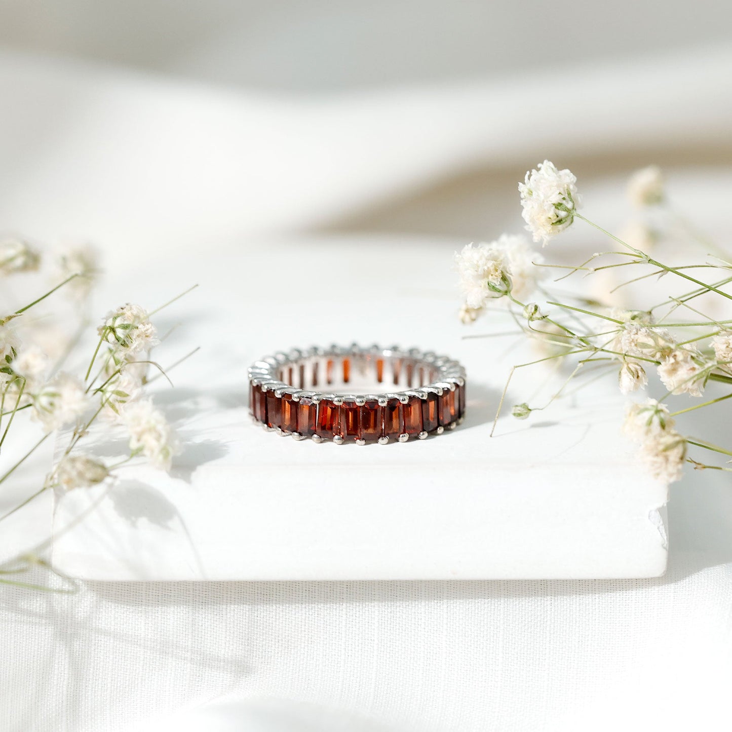 Certified Natural Baguette Garnet Eternity Band Ring