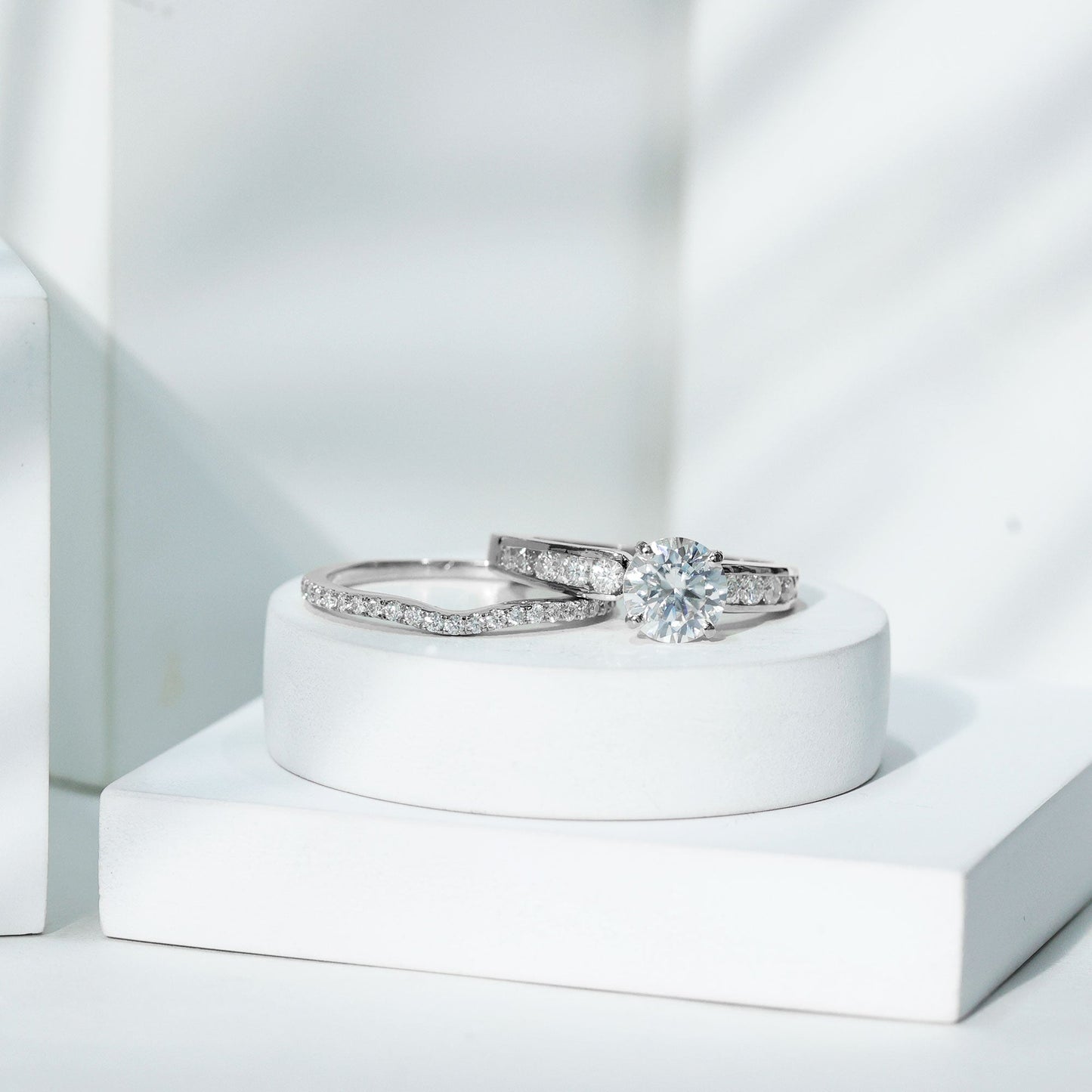 Certified 2 Carat Moissanite Engagement Ring with Wedding Band