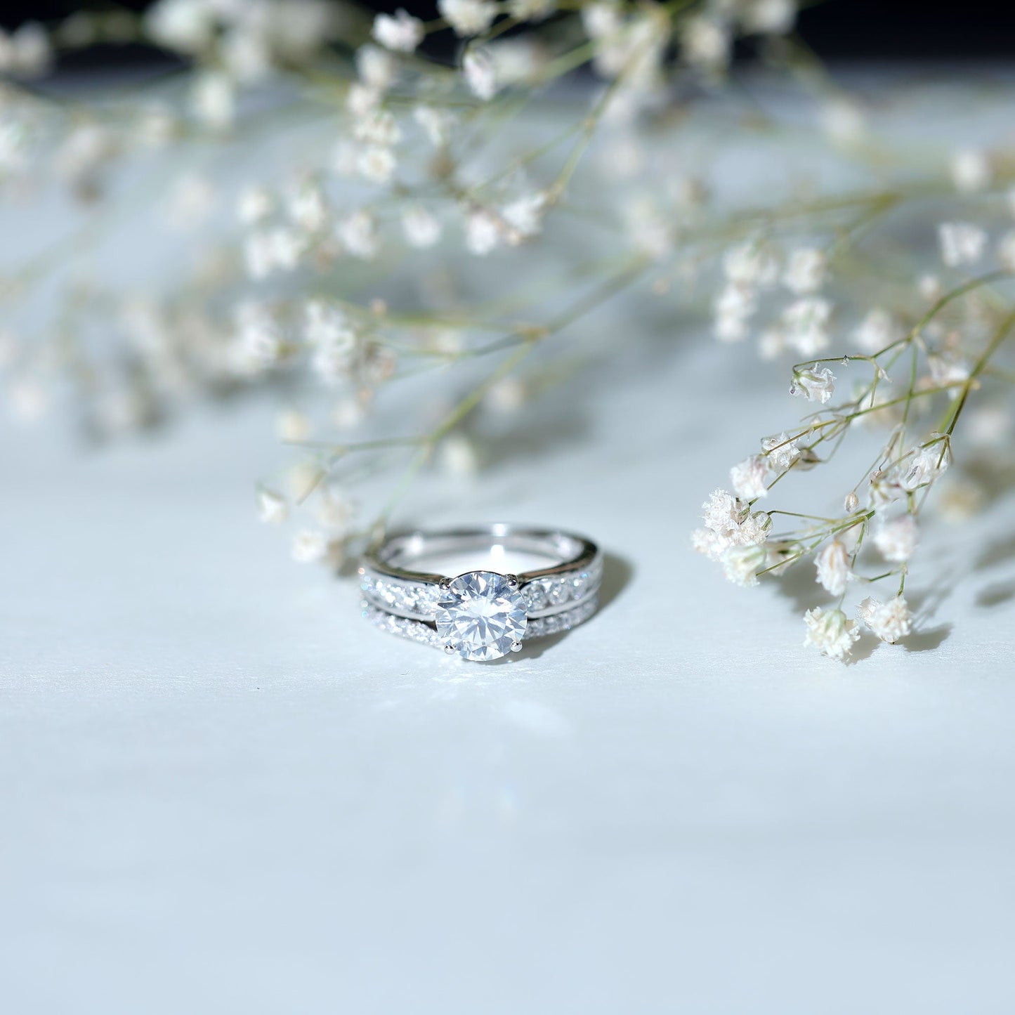 Certified 2 Carat Moissanite Engagement Ring with Wedding Band