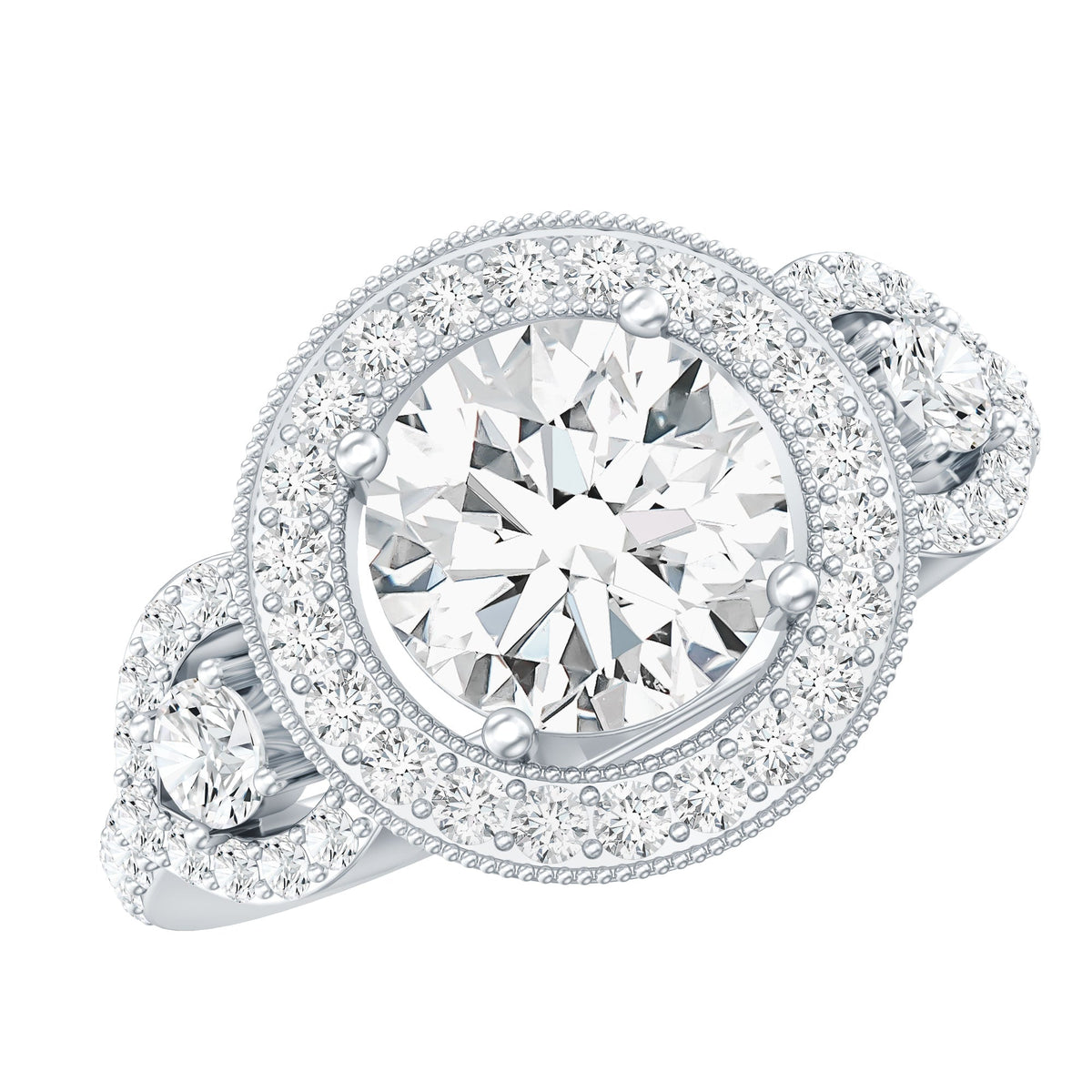 Vintage Style Moissanite Halo Engagement Ring