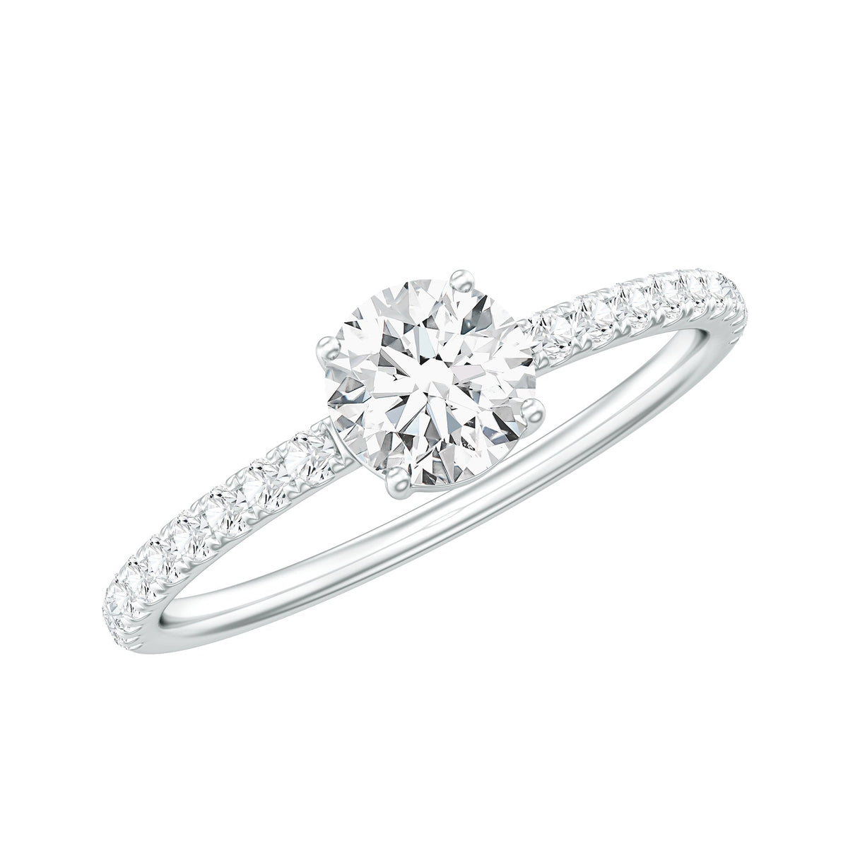 Round Shape Moissanite Solitaire Promise Ring with Side Stones