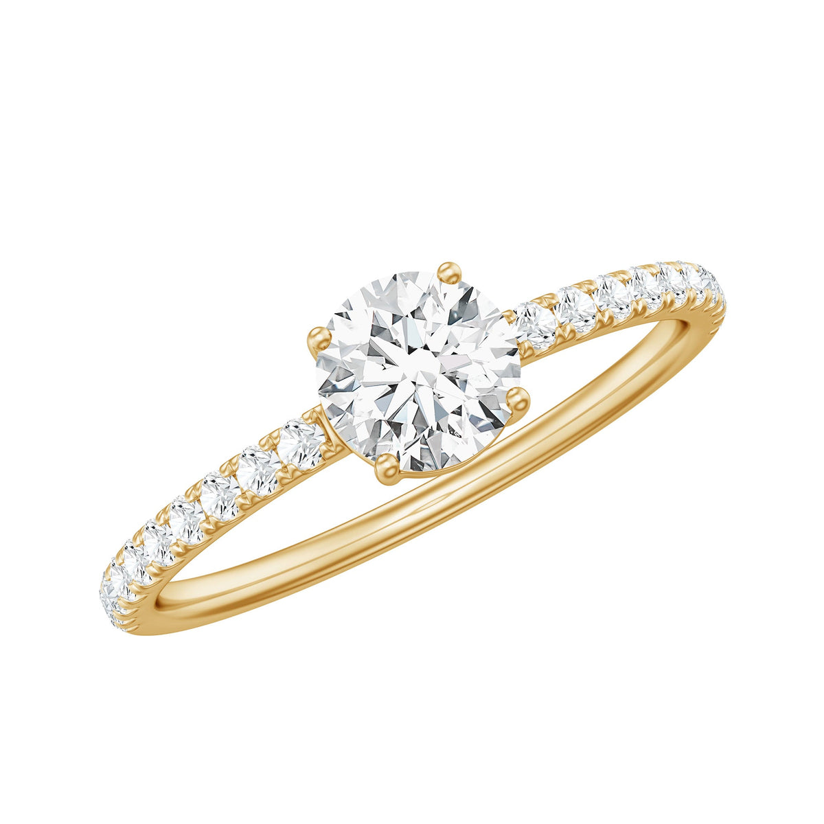 Round Shape Moissanite Solitaire Promise Ring with Side Stones