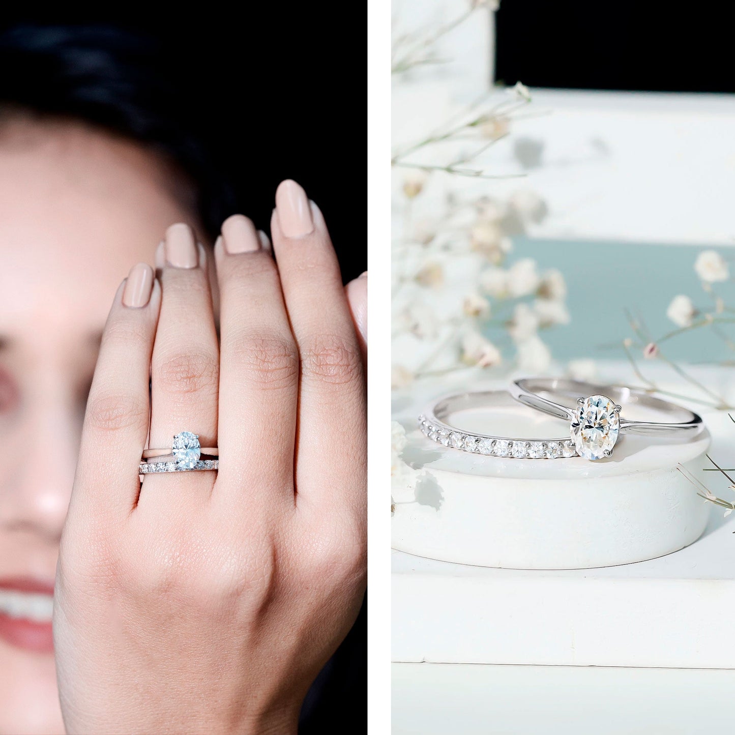 Oval Cut Solitaire Moissanite Bridal Ring Set