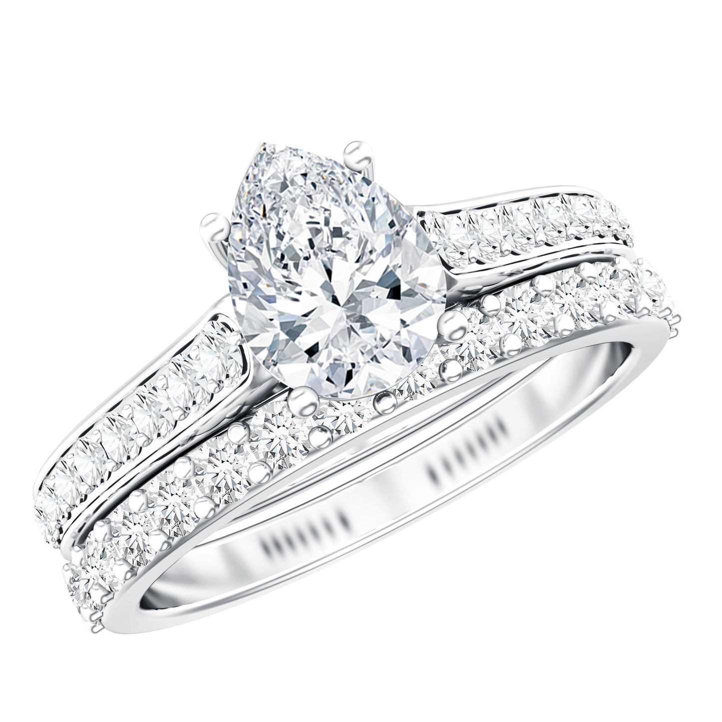 Certified 1 Carat Moissanite Pear Shaped Engagement Ring with Enhancer