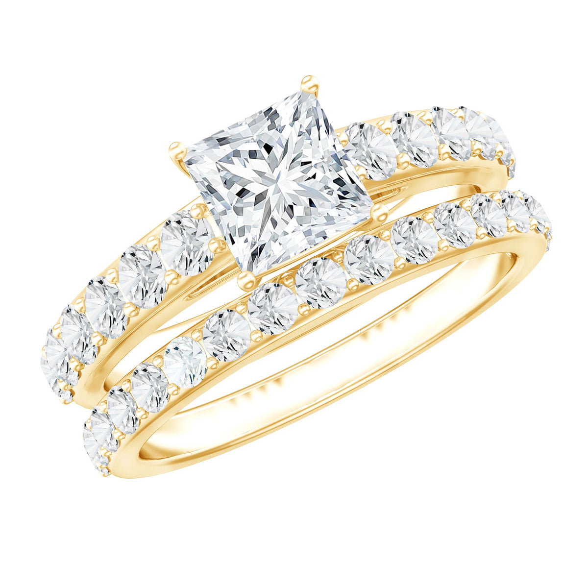 Princess Cut Moissanite Engagement Ring with Wedding Band