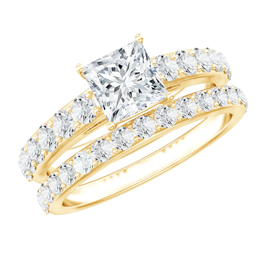 Princess Cut Moissanite Engagement Ring with Wedding Band