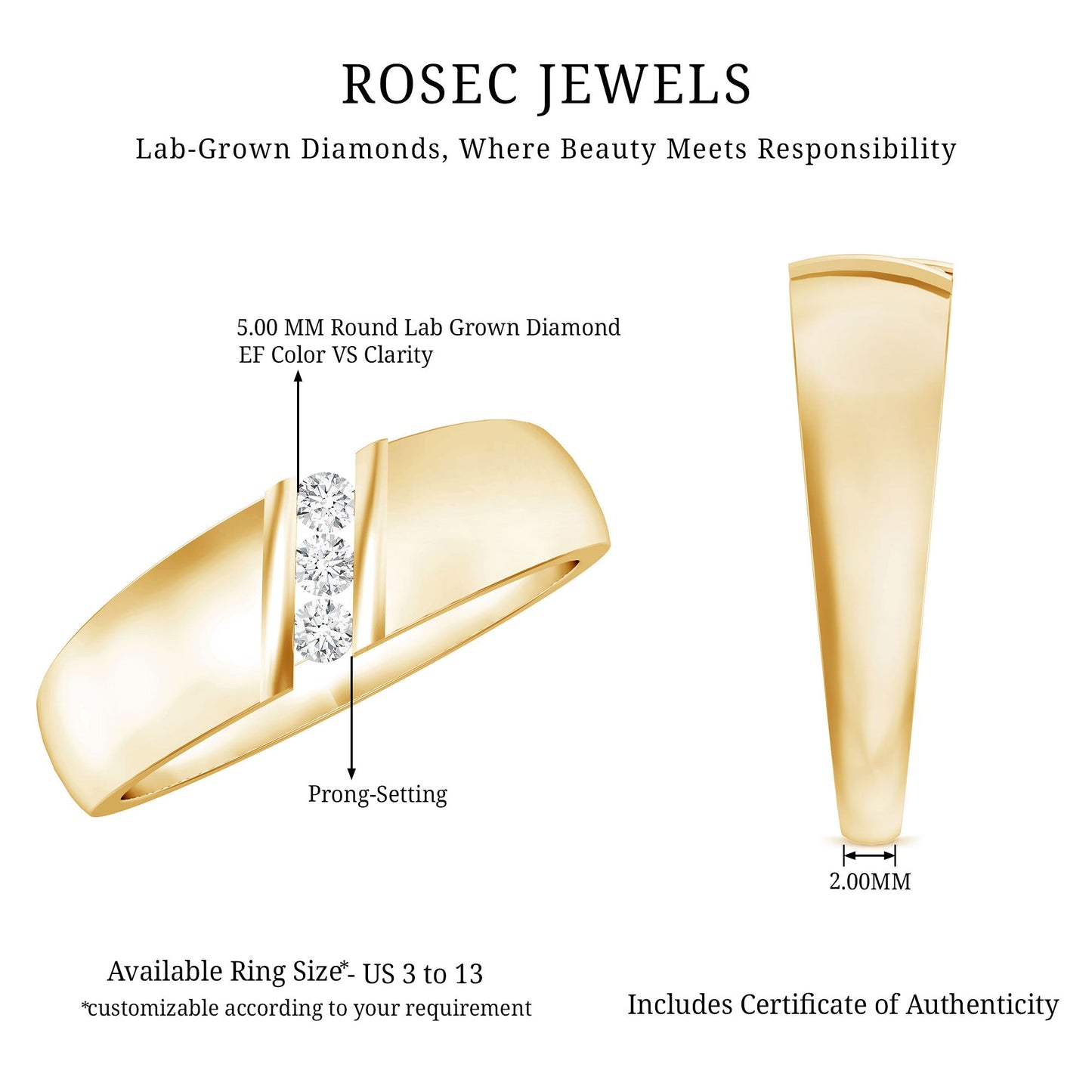 Real Diamond Three Stone Band Ring with Certificate