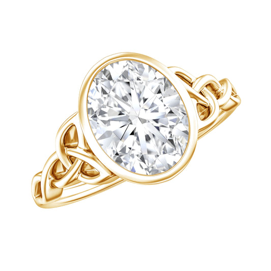 Solitaire Moissanite Celtic Engagement Ring in Bezel Setting