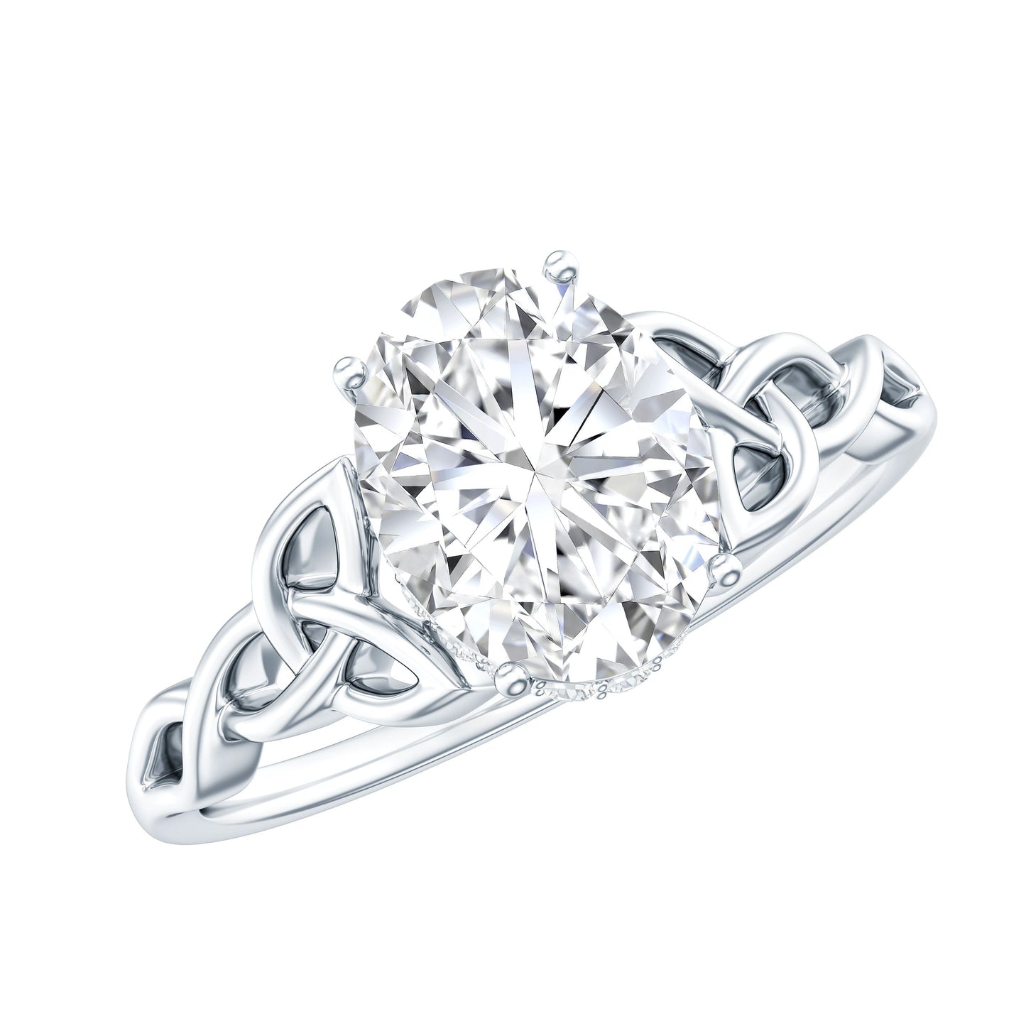 Certified 2 Carat Moissanite Hidden Halo Engagement Ring with Celtic Knot