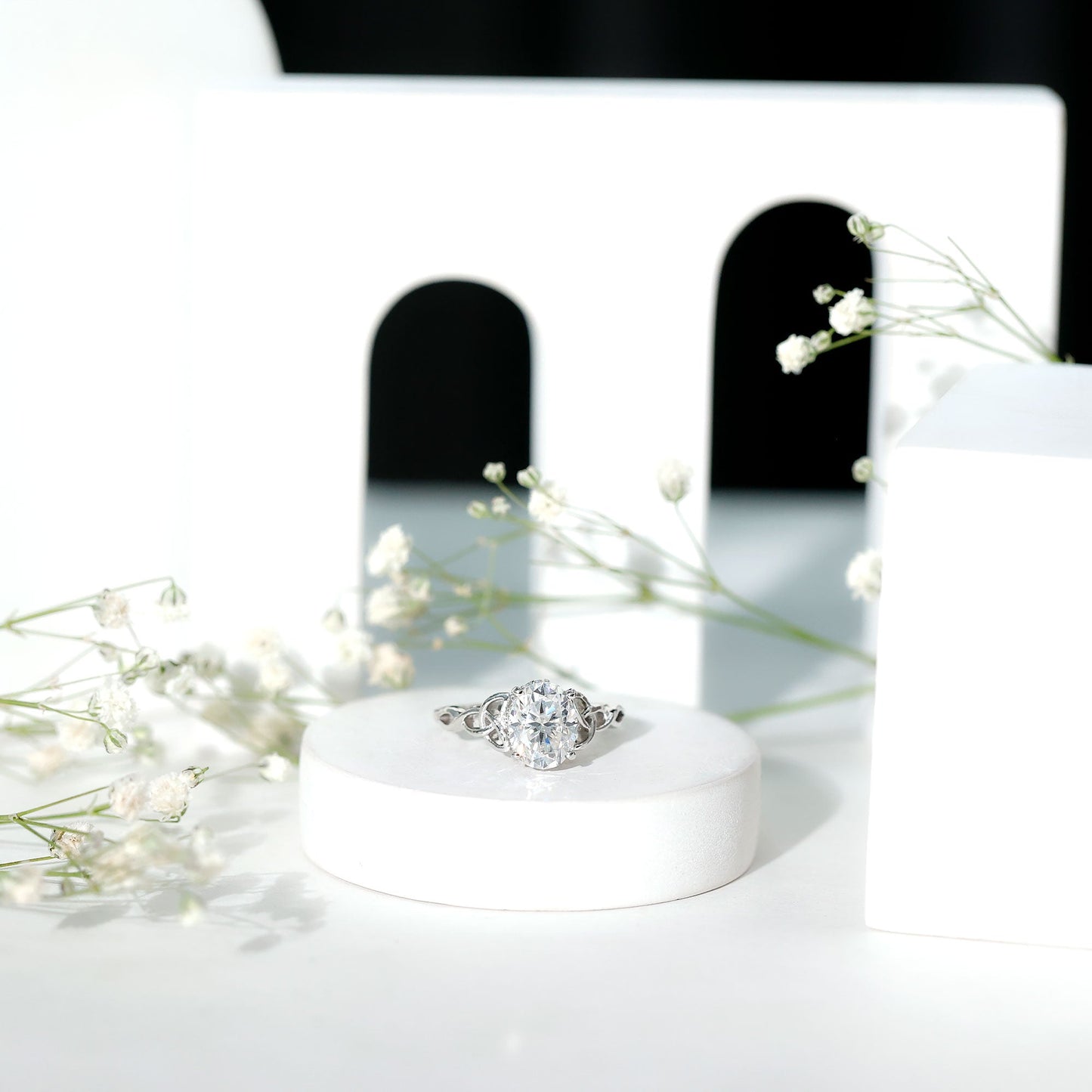 Certified 2 Carat Moissanite Hidden Halo Engagement Ring with Celtic Knot