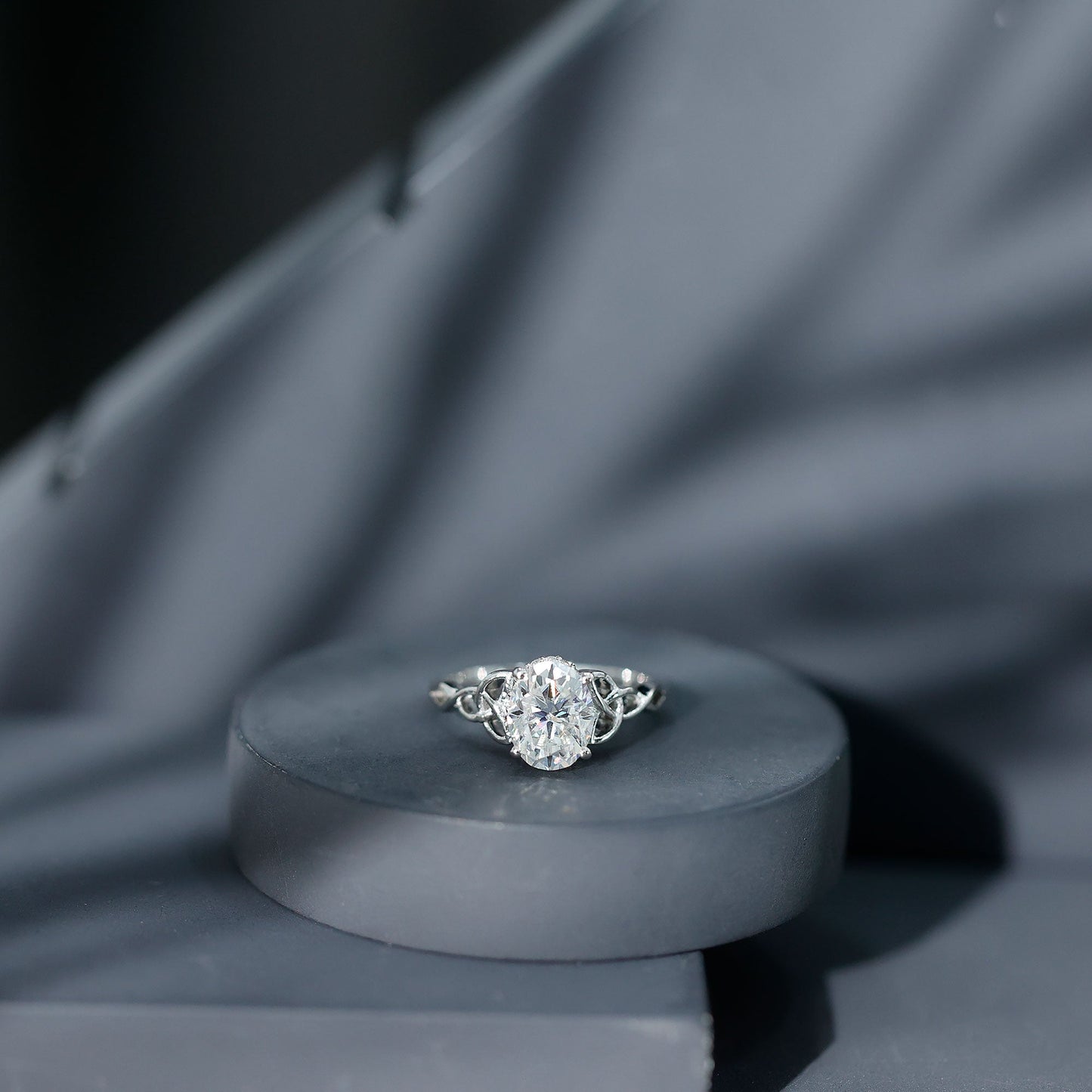 Certified 2 Carat Moissanite Hidden Halo Engagement Ring with Celtic Knot