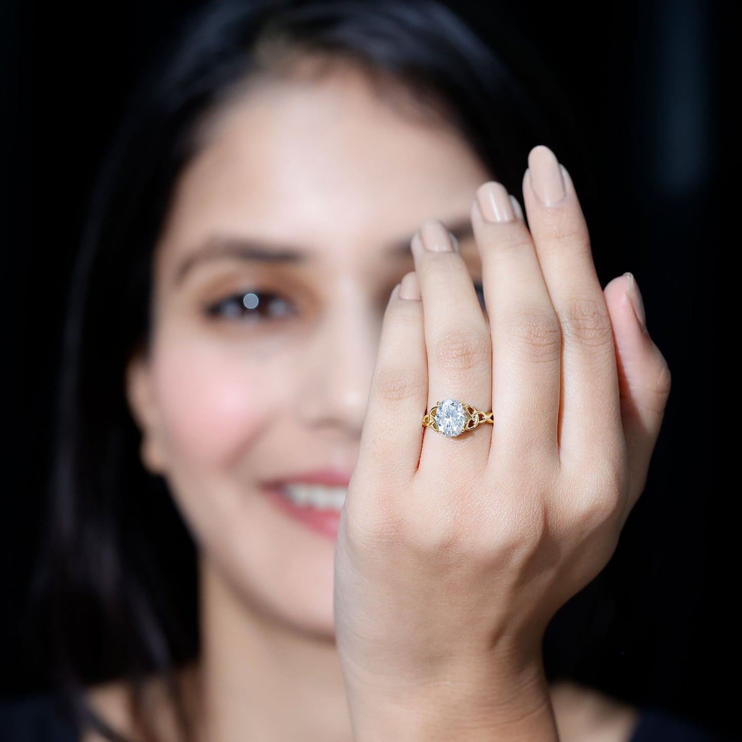 Certified 2 Carat Oval Moissanite Hidden Halo Engagement Ring