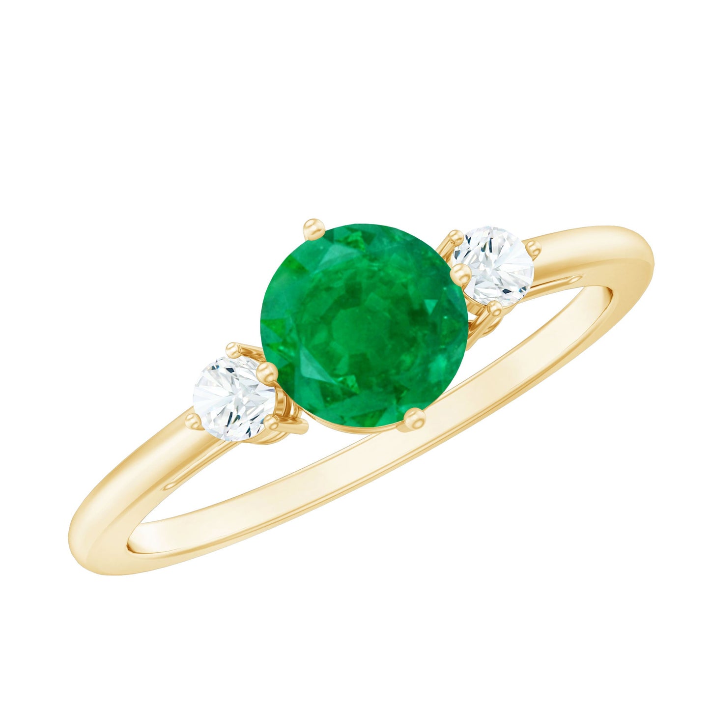 Natural Emerald Diamond Three Stone Promise Ring