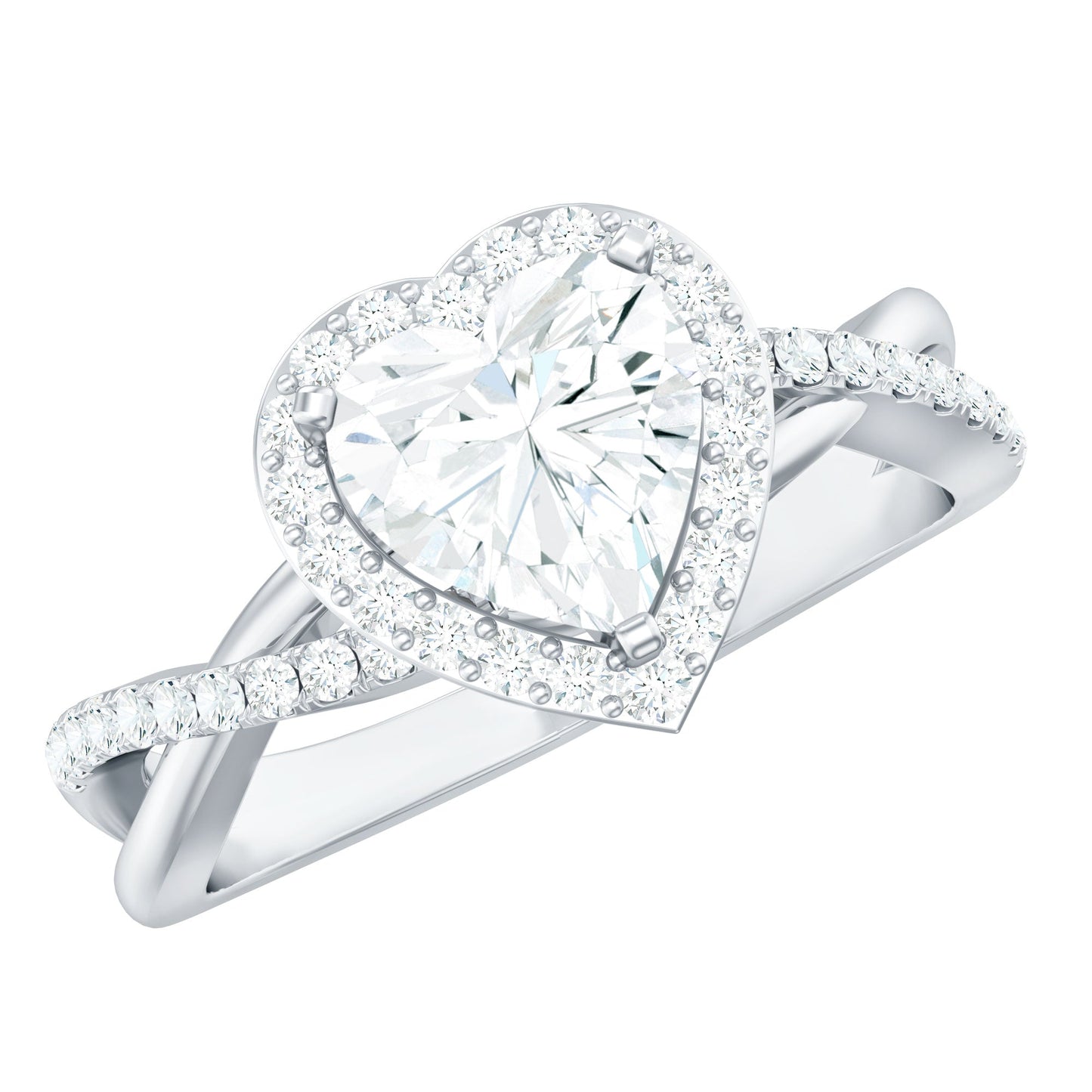 Heart Shape Moissanite Halo Engagement Ring with Criss Cross Band
