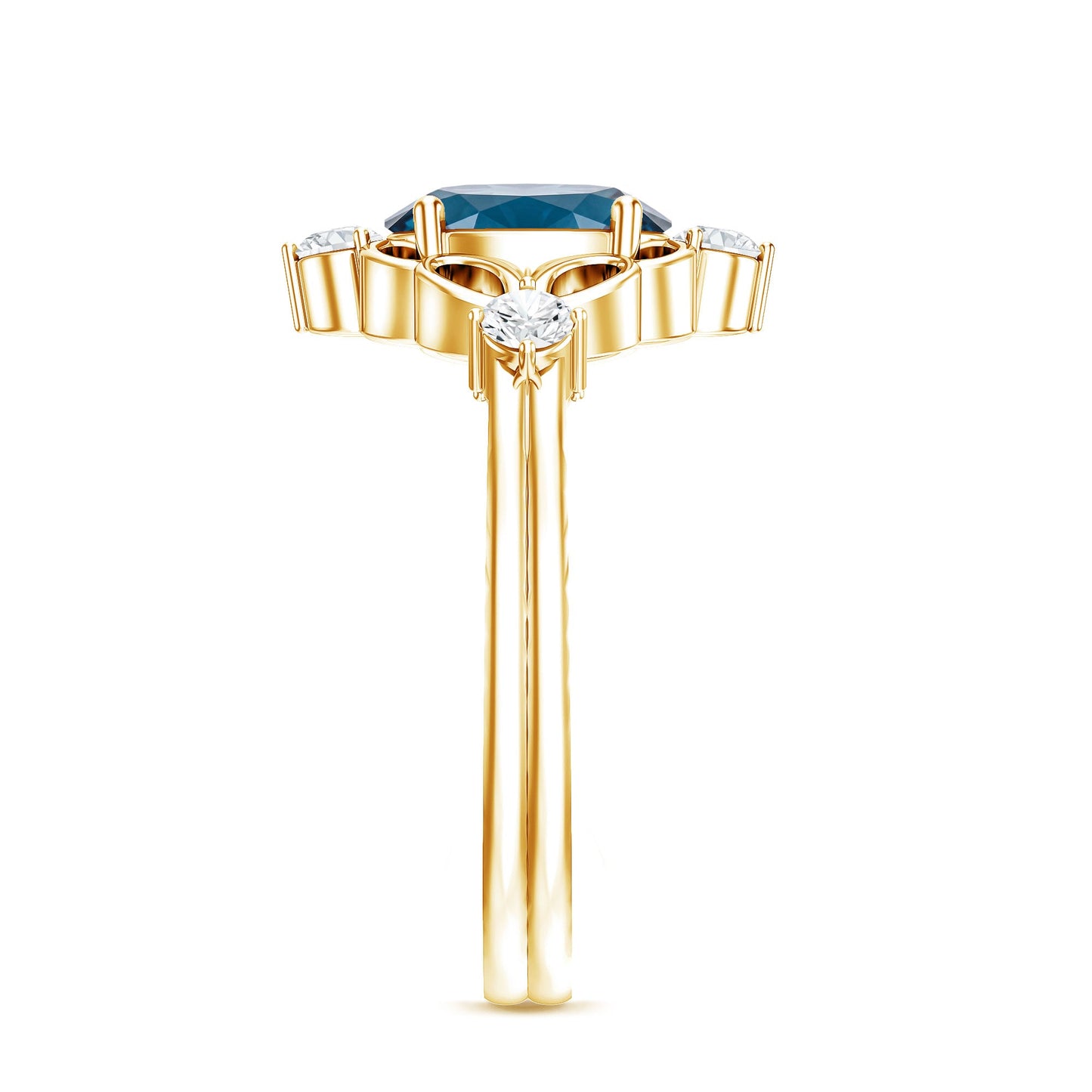 Art Deco Inspired Blue Topaz Oval Engagement Ring with Diamond