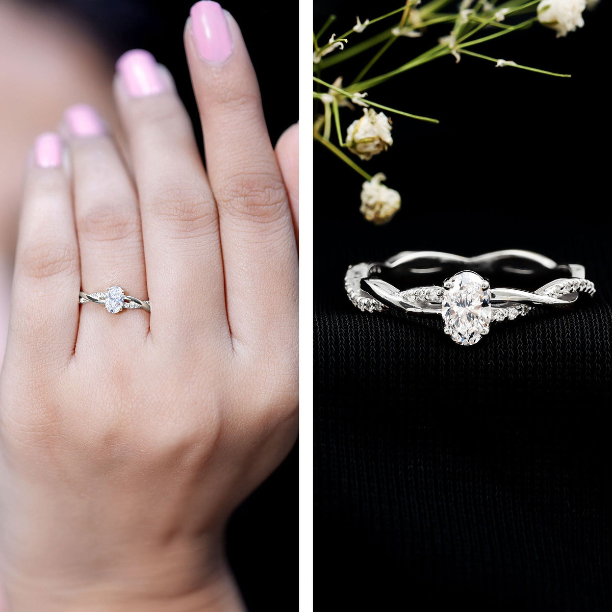 Oval Cut Moissanite Braided Engagement Ring