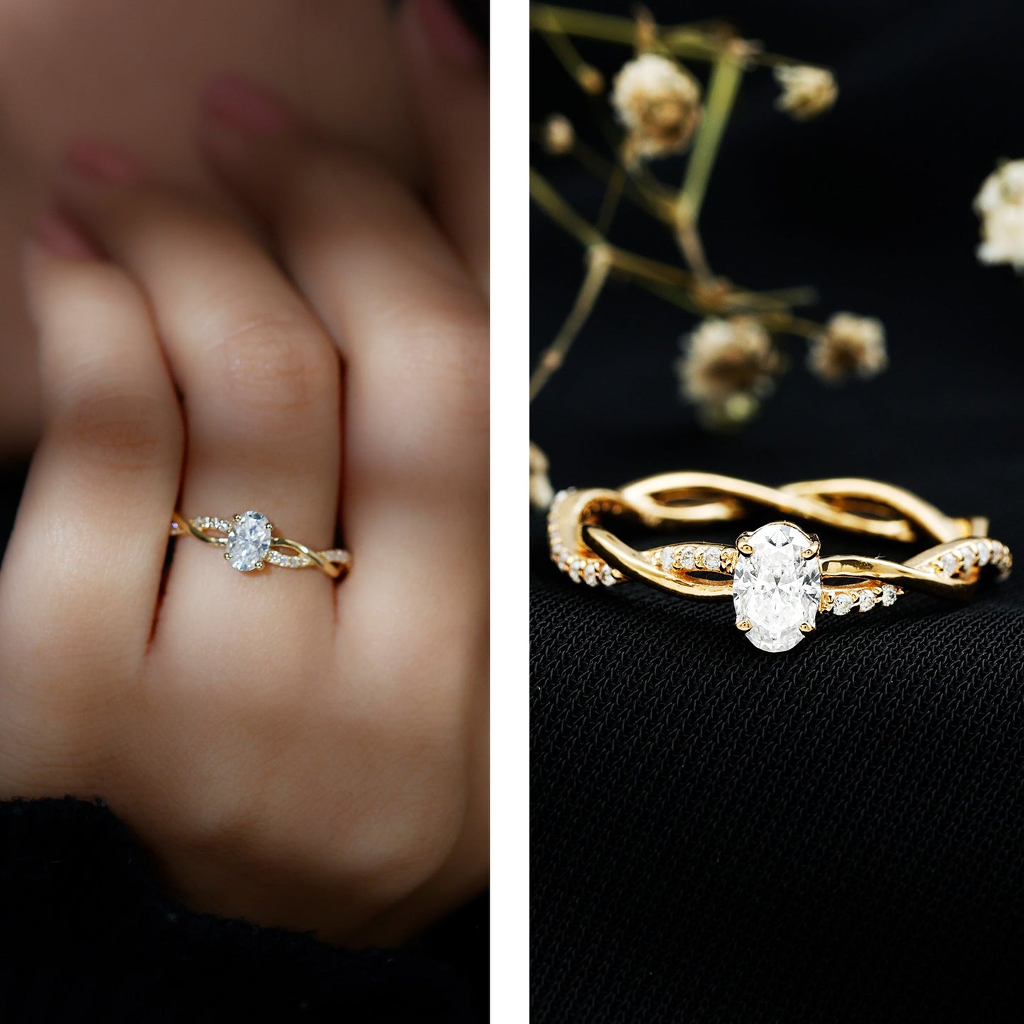 Oval Cut Moissanite Braided Engagement Ring