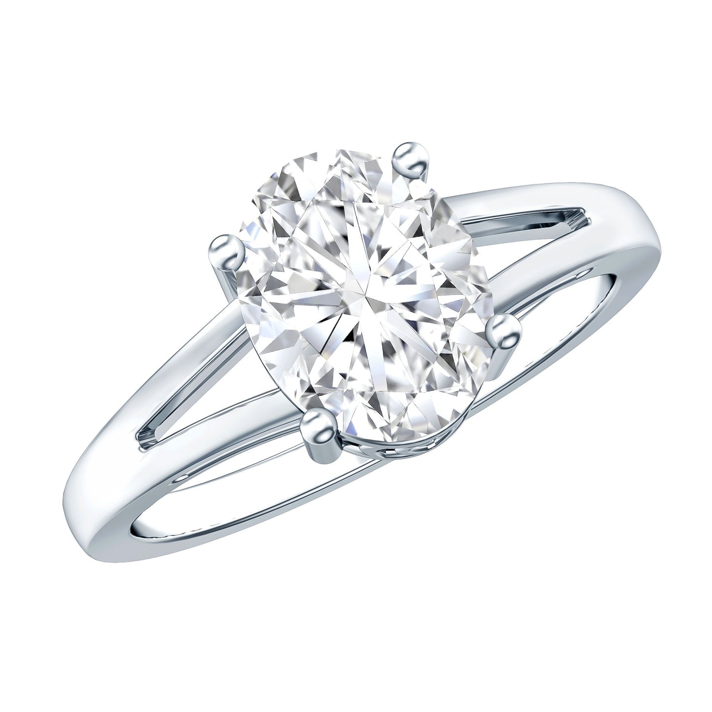 Solitaire Oval Cut Moissanite Split Shank Engagement Ring