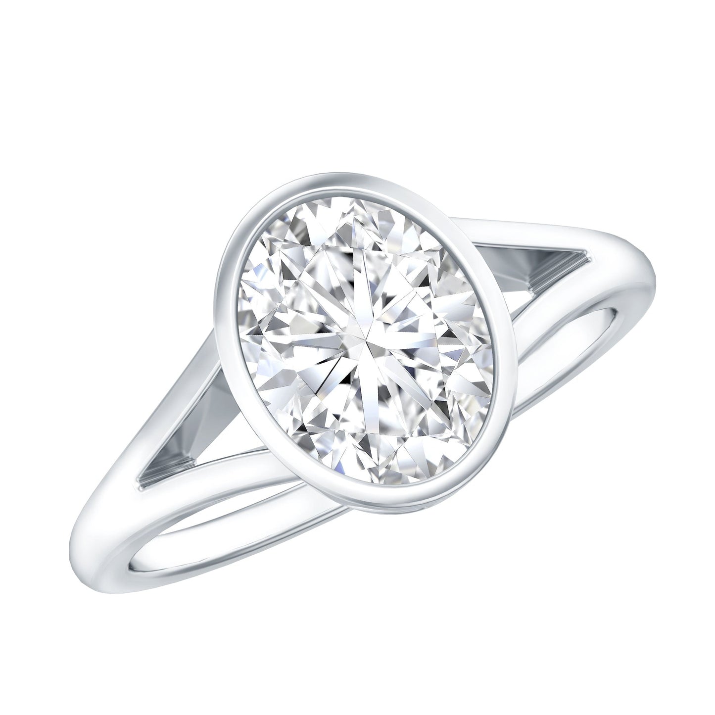 Certified 2 Carat Oval Moissanite Solitaire Engagement Ring in Split Shank