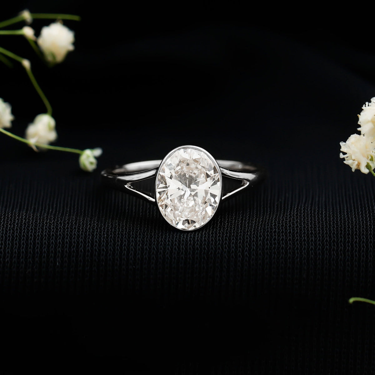 Certified 2 Carat Oval Moissanite Solitaire Engagement Ring in Split Shank