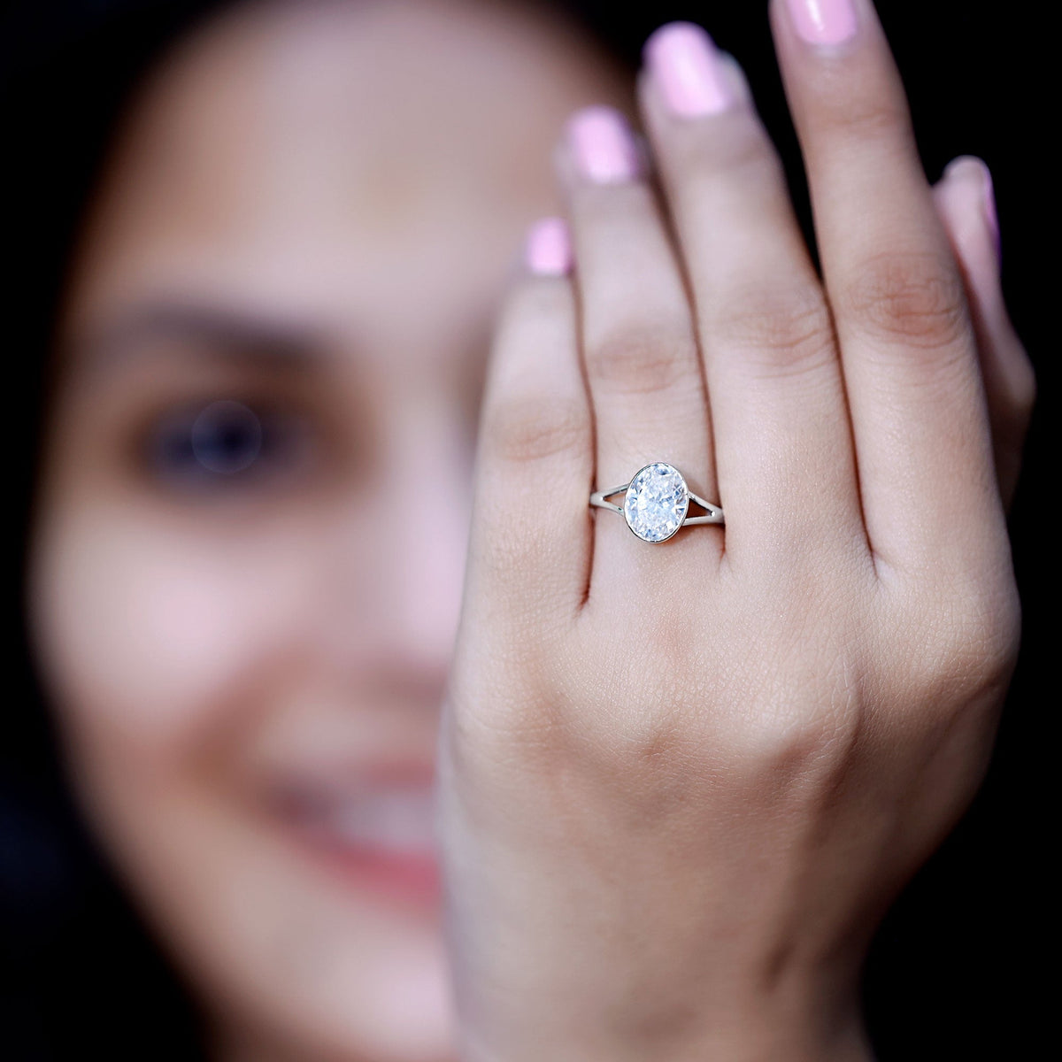 Certified 2 Carat Oval Moissanite Solitaire Engagement Ring in Split Shank