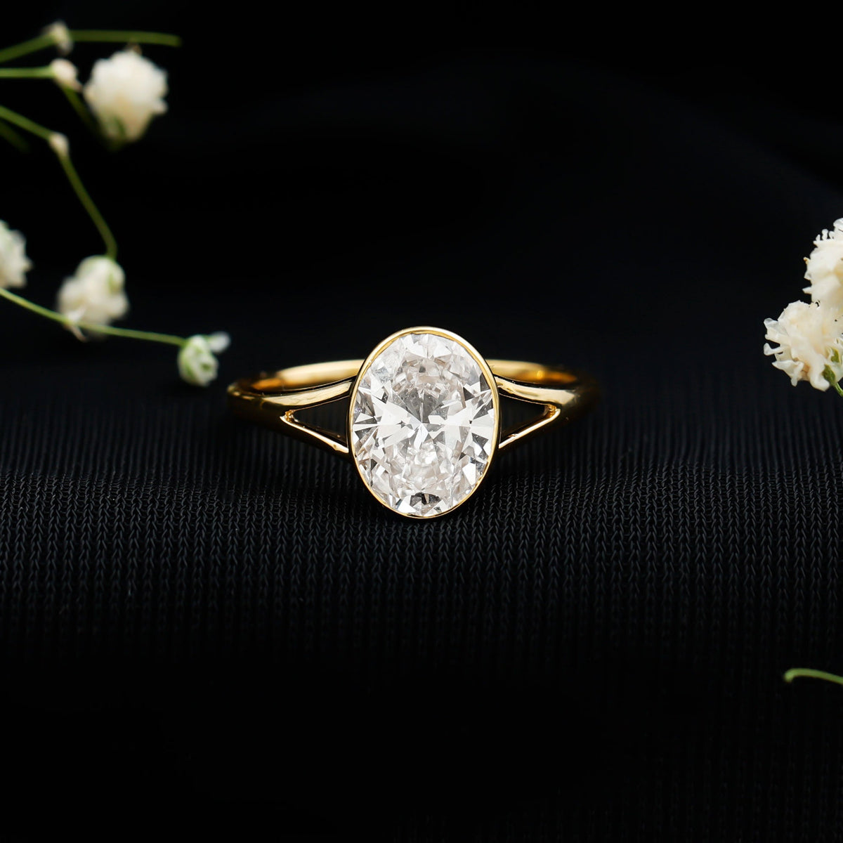 Certified 2 Carat Oval Moissanite Solitaire Engagement Ring in Split Shank