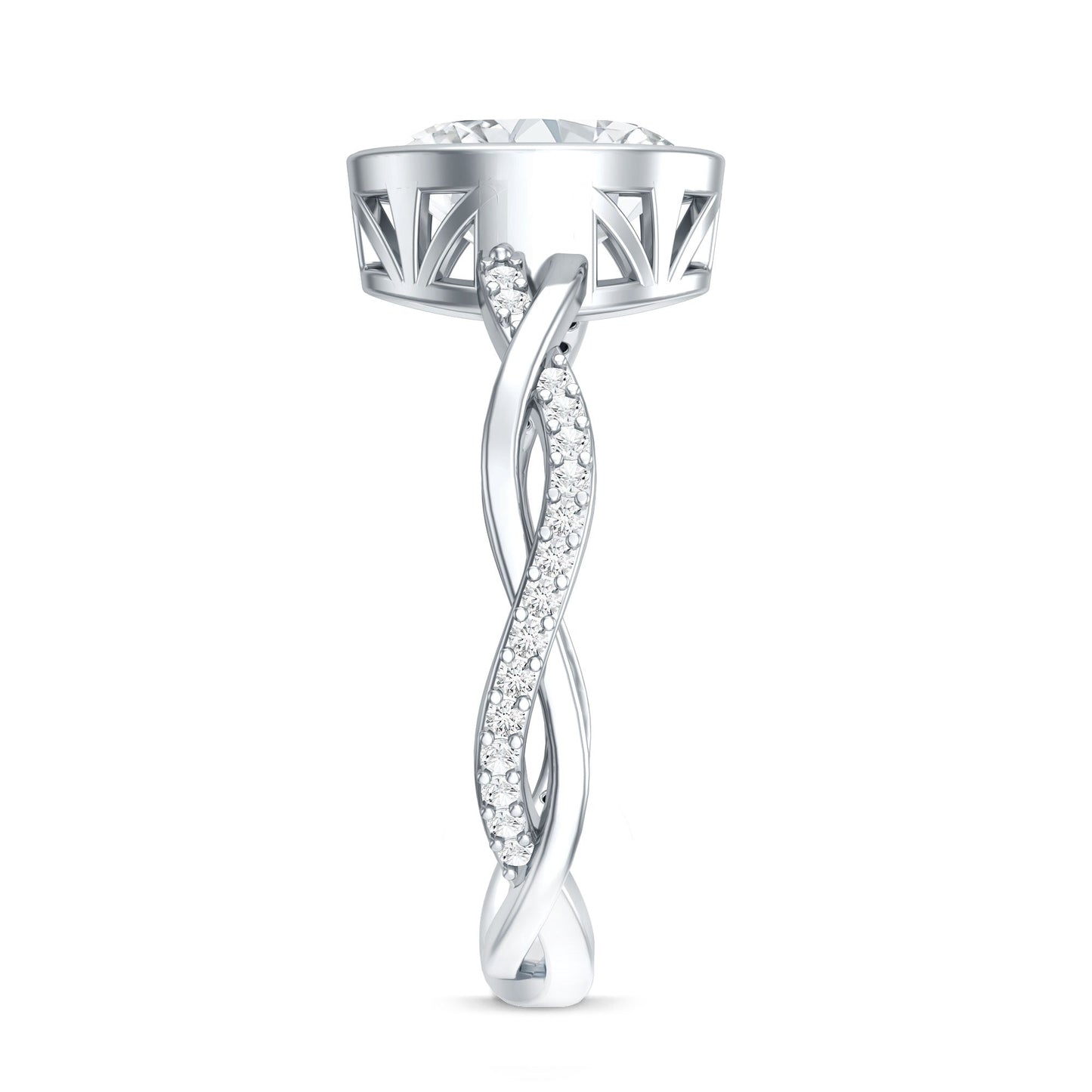 Brilliant Cut Moissanite Bezel Set Engagement Ring in Braided Shank