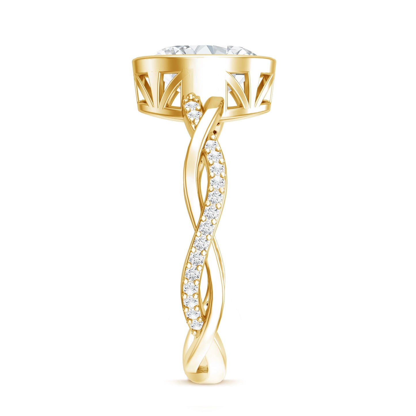 Brilliant Cut Moissanite Bezel Set Engagement Ring in Braided Shank
