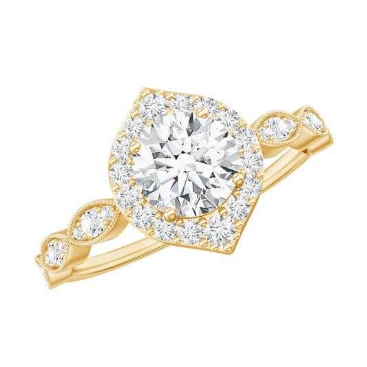 Antique Style Moissanite Halo Engagement Ring