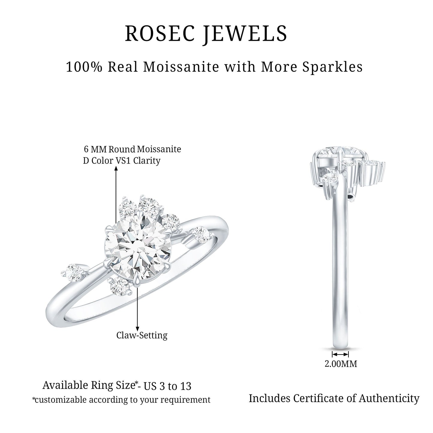 Round Cut Scatter Moissanite Unique Engagement Ring