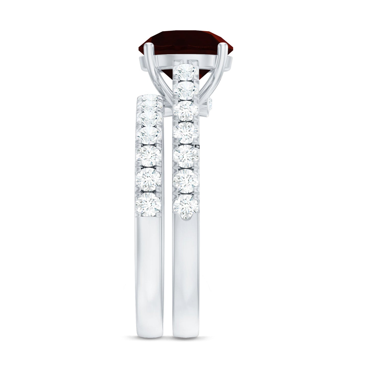 Natural 2.3 Carat Garnet Diamond Wedding Bridal Ring Set of 2