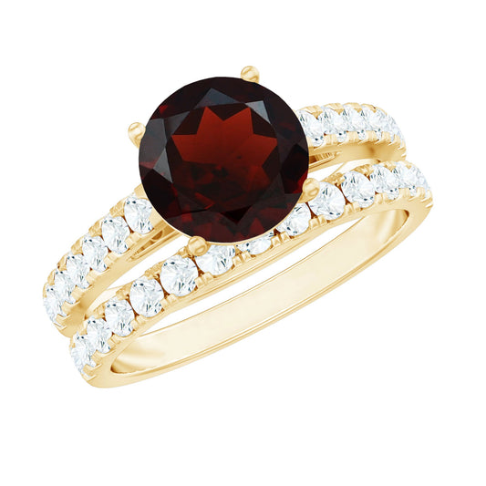 Natural 2.3 Carat Garnet Diamond Wedding Bridal Ring Set of 2