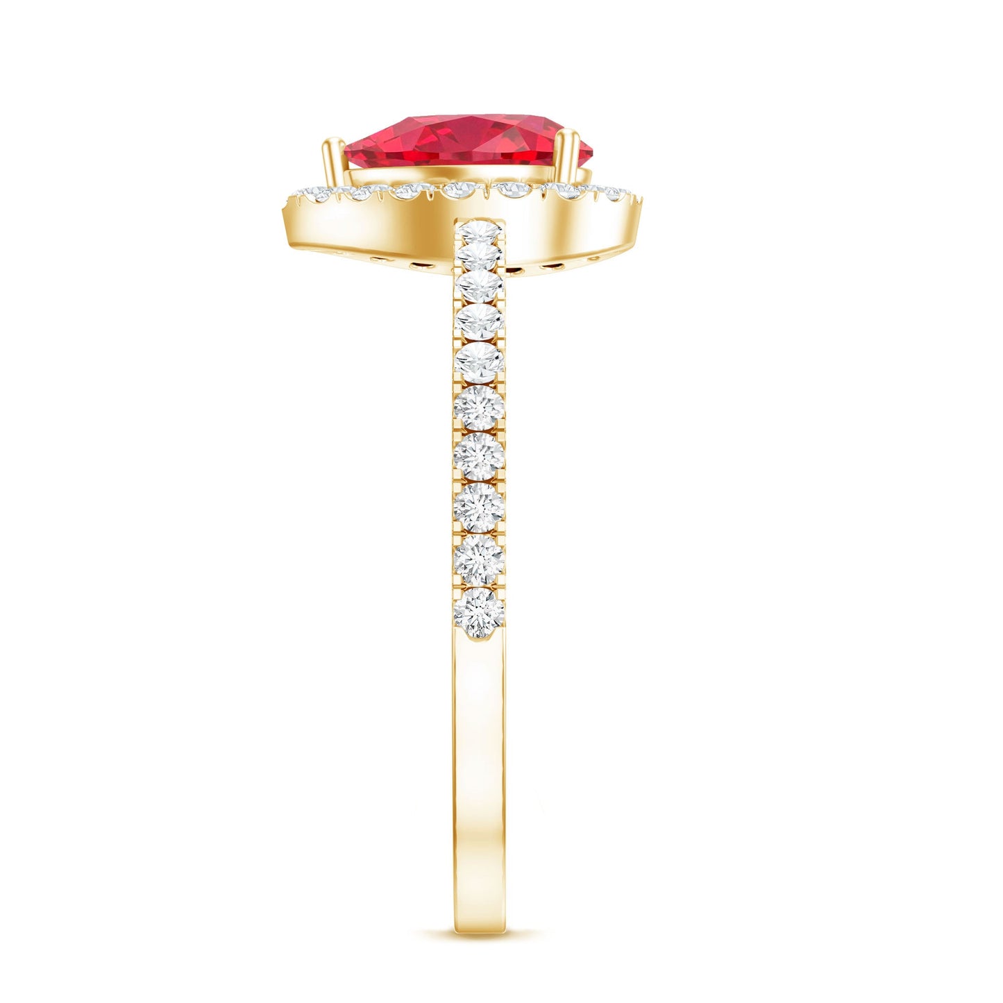 Lab Created Ruby Teardrop Halo Engagement Ring with Diamond