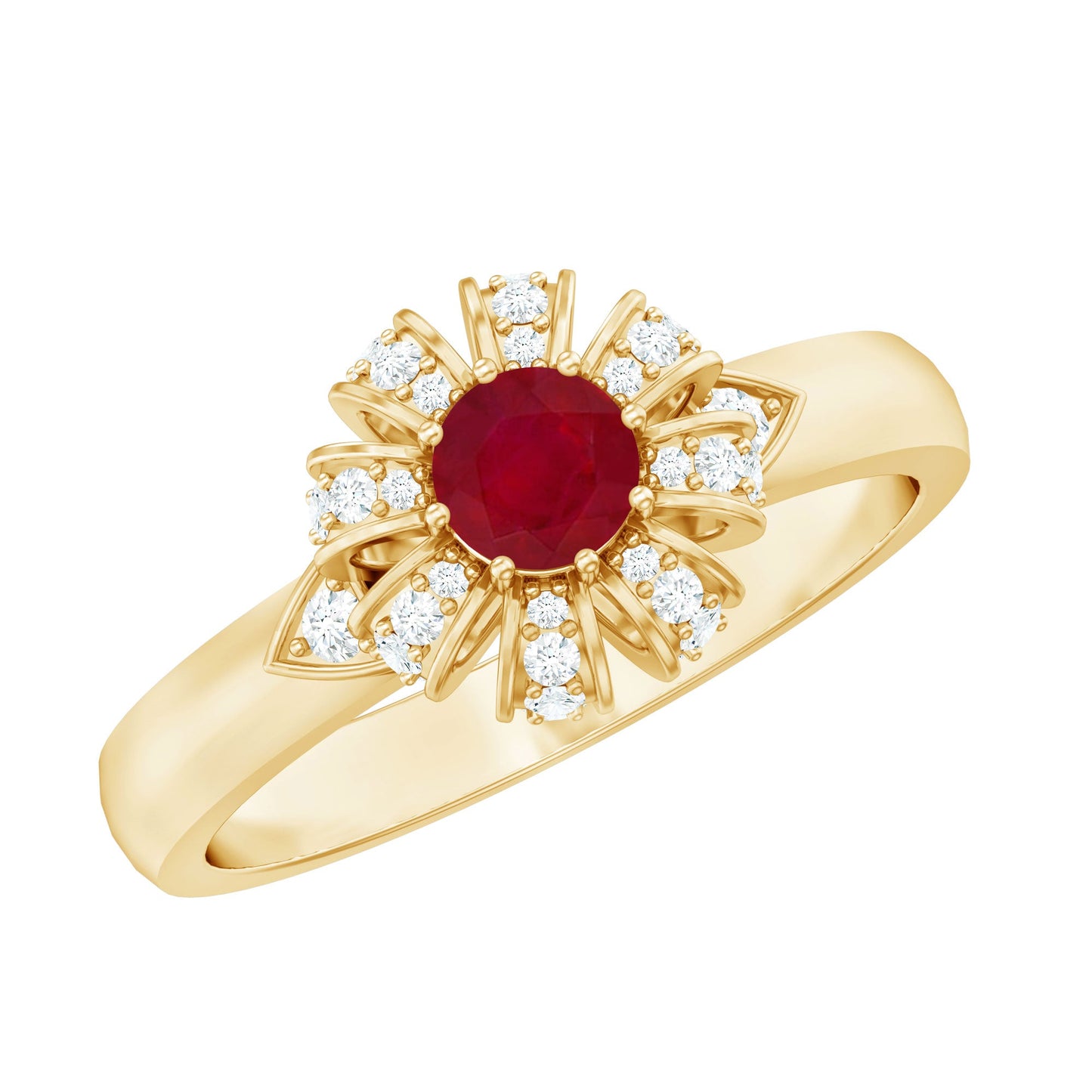 Natural Ruby Flower Promise Ring with Diamond