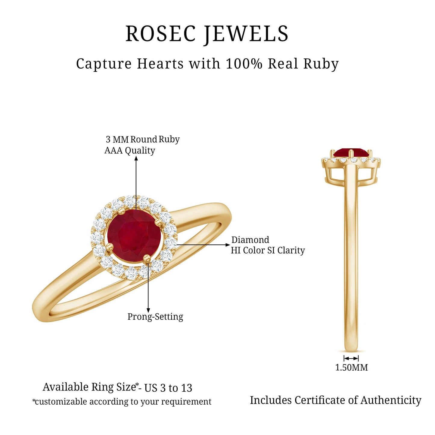 Real Ruby Promise Ring with Diamond Halo