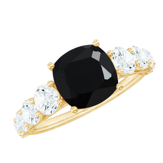 Certified 2.8 Carat Lab Grown Black Diamond Cushion Cut Engagement Ring with Side Stones