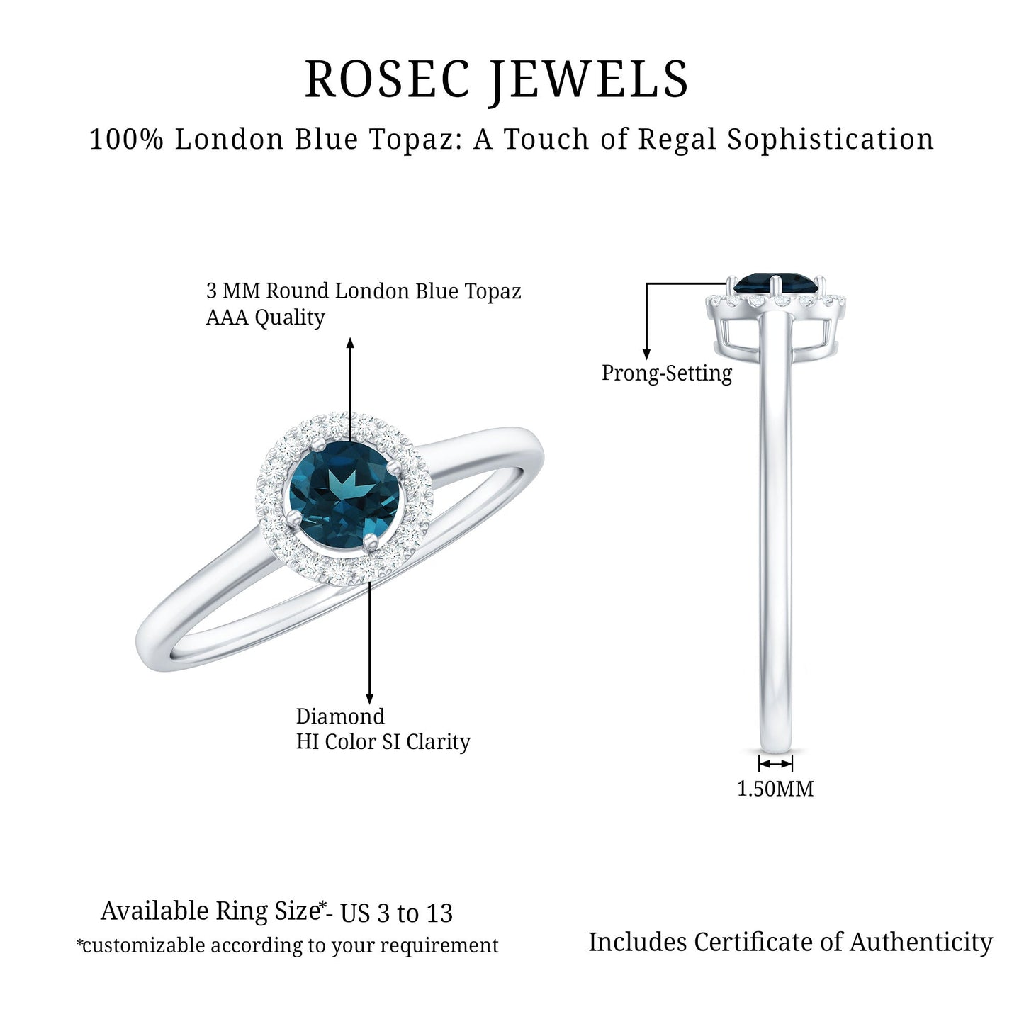 Certified Blue Topaz and Diamond Halo Promise Ring