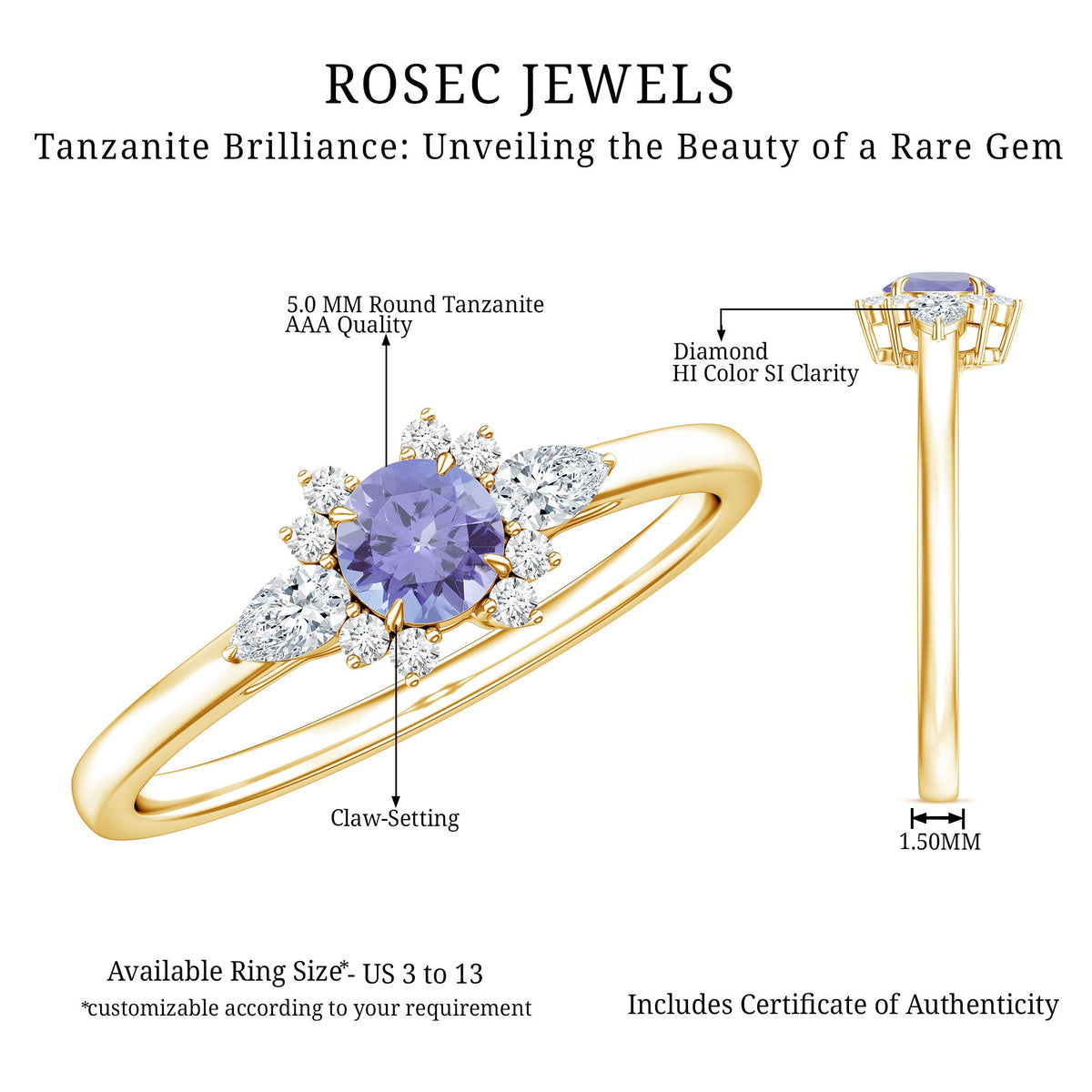 Natural Tanzanite Promise Ring with Diamond stones