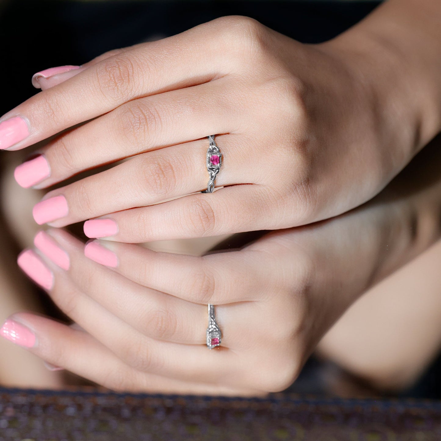 Real Princess Cut Ruby Promise Ring with Celtic Knot