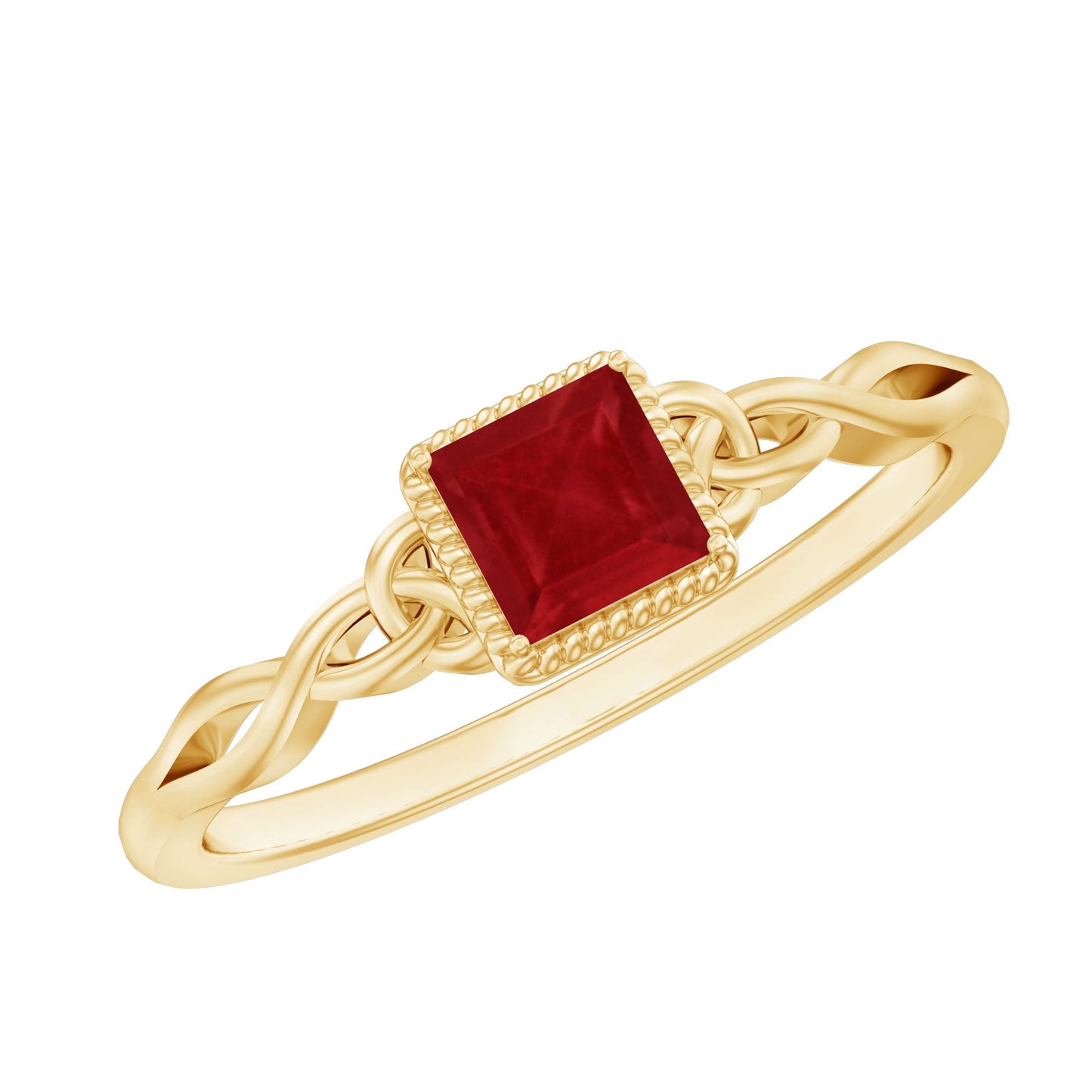 Real Princess Cut Ruby Promise Ring with Celtic Knot