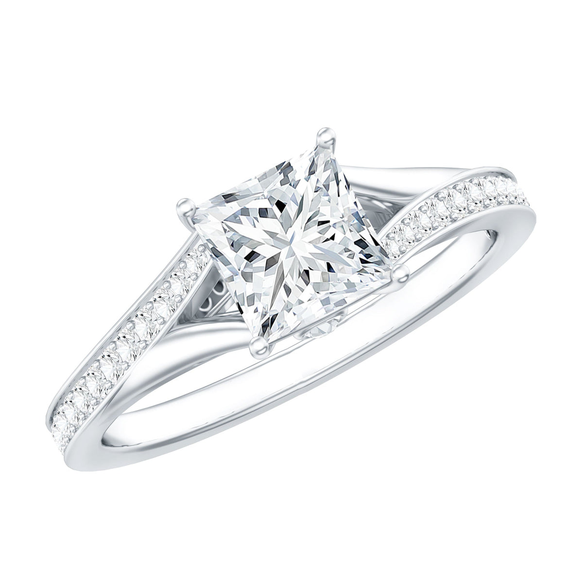 Certified Princess Cut Moissanite Engagement Ring With Split Shank