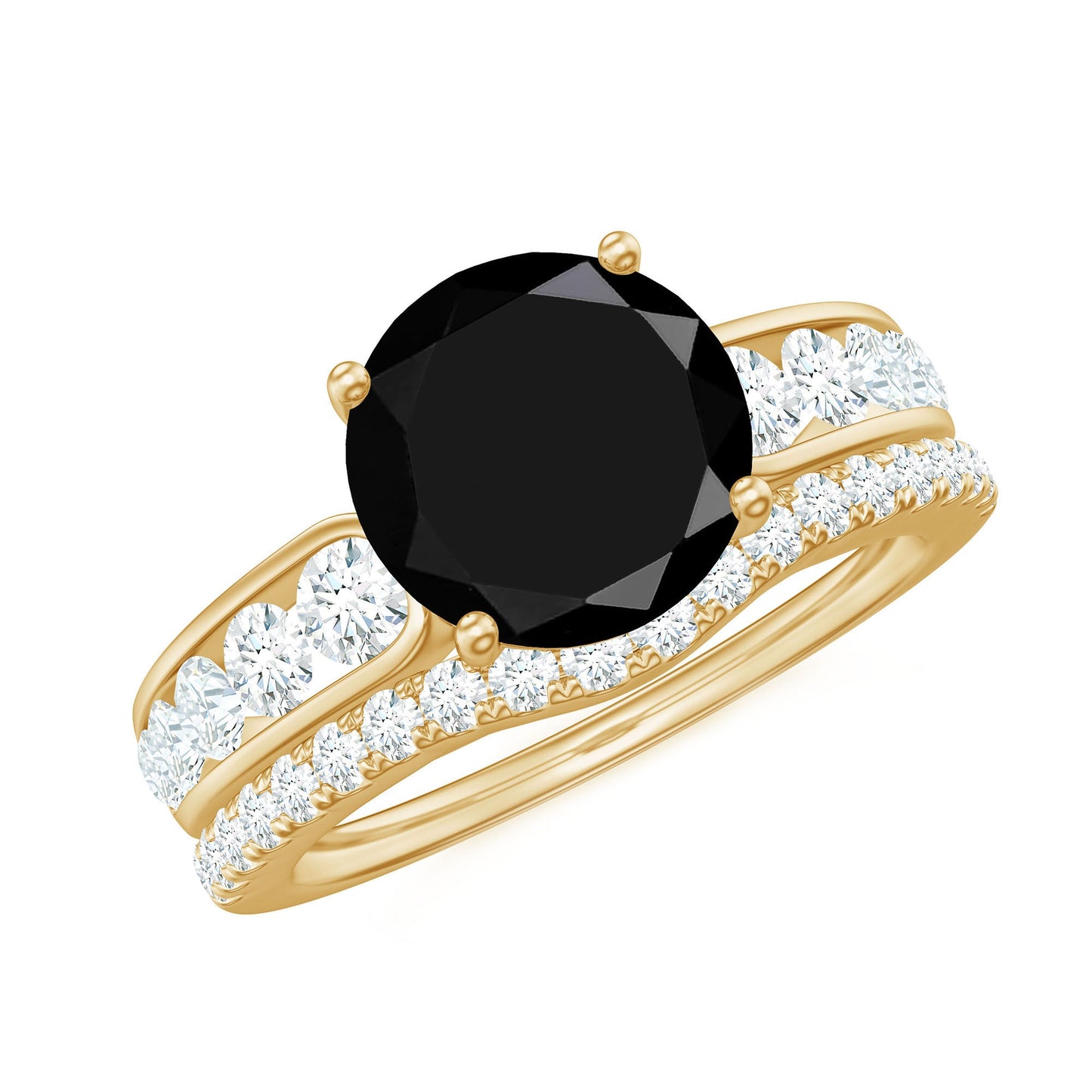 2 Carat Lab Grown Black Diamond Engagement Ring with Moissanite Enhancer