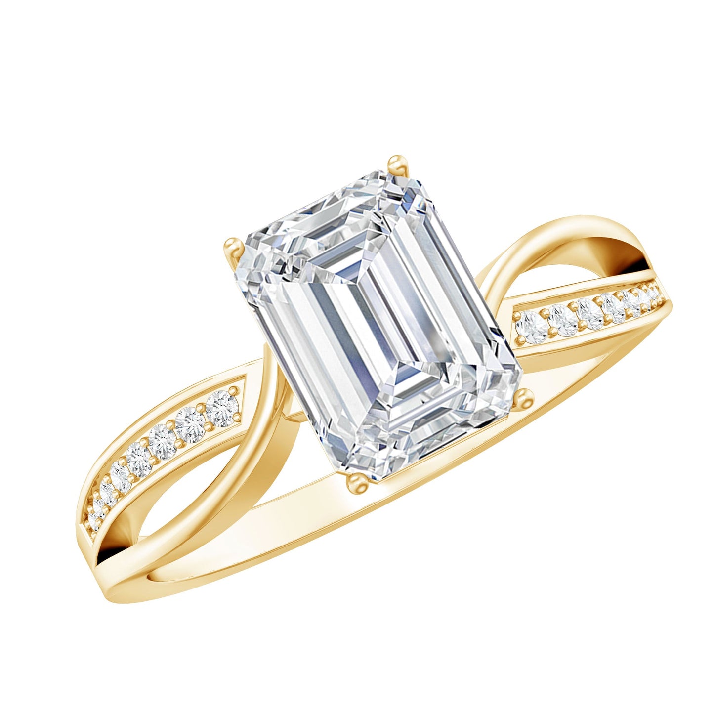 Certified 6X8 MM Emerald Cut Moissanite Infinity Engagement Ring