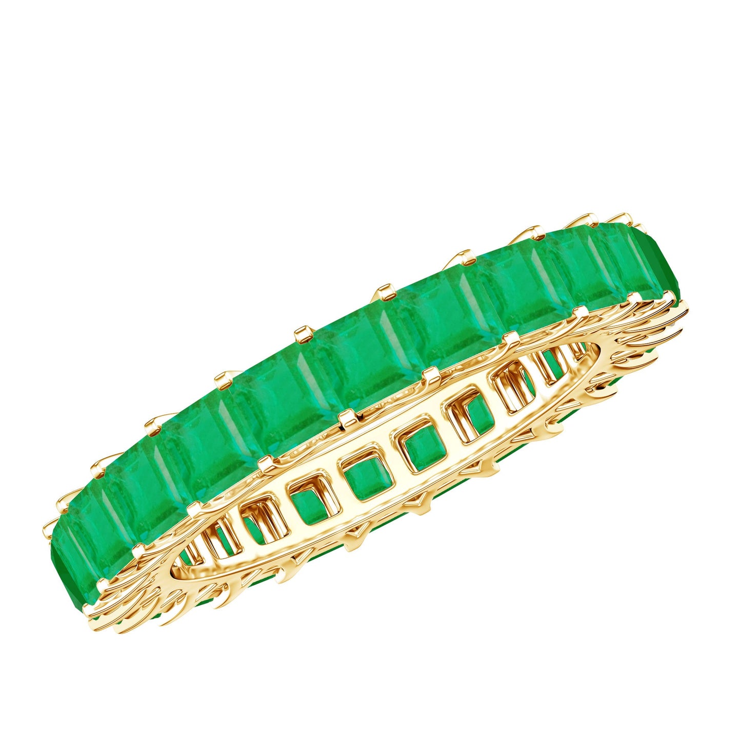 Princess Cut Natural Emerald Eternity Wedding Band