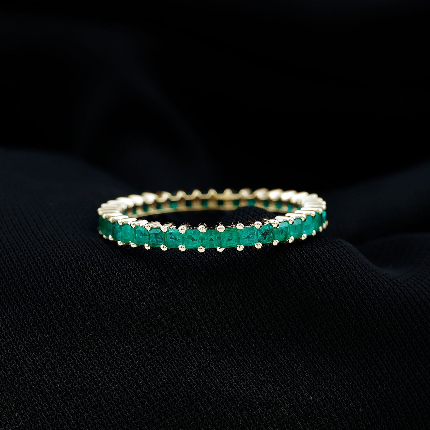Princess Cut Natural Emerald Eternity Wedding Band
