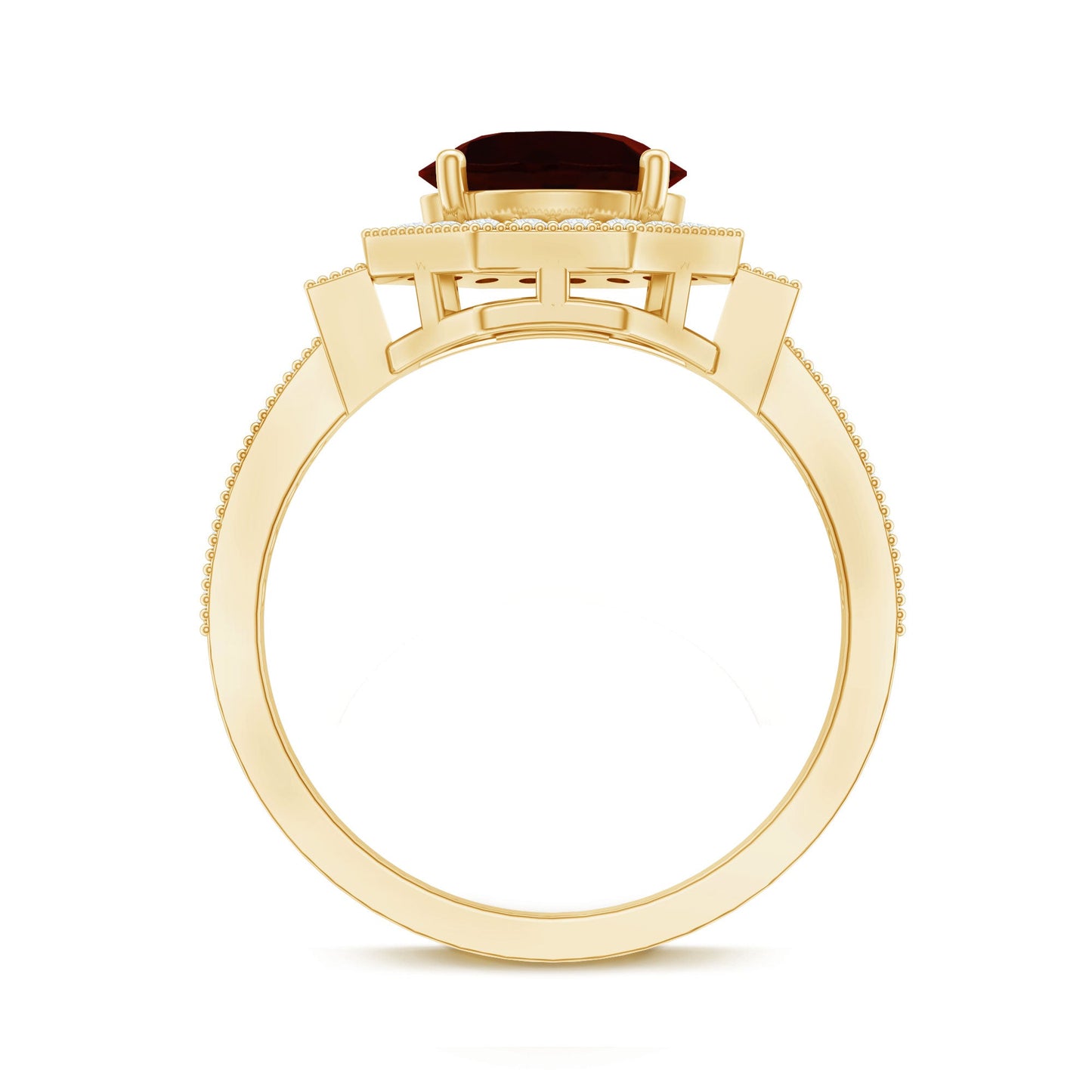 2.3 Carat Garnet Art Deco Engagement Ring with Diamond Halo