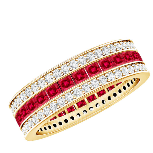 Lab Created Ruby Three Row Wedding Band for Women