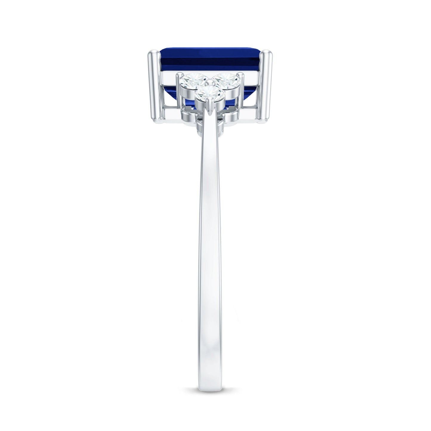 Emerald Cut Lab Created Blue Sapphire Engagement Ring with Diamond Accent