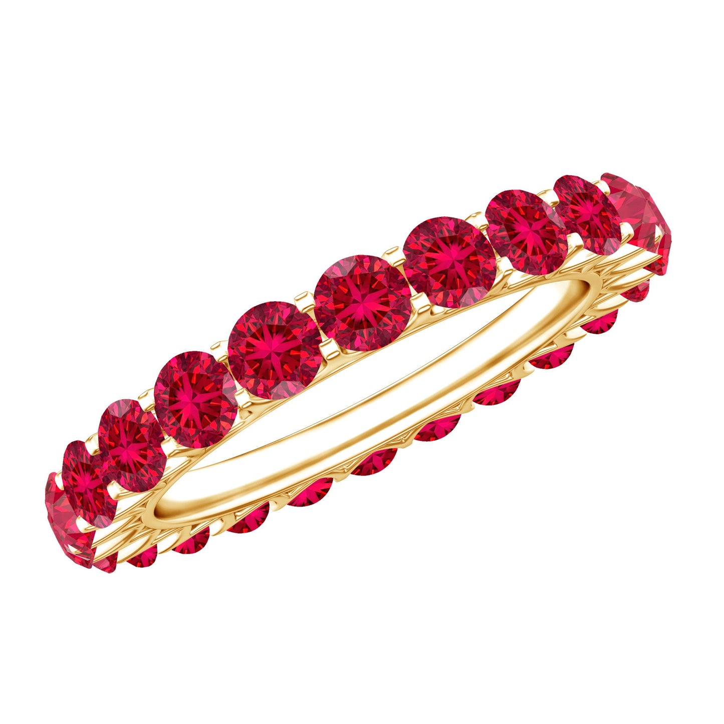 Shared Prong Set Round Created Ruby Full Eternity Band Ring